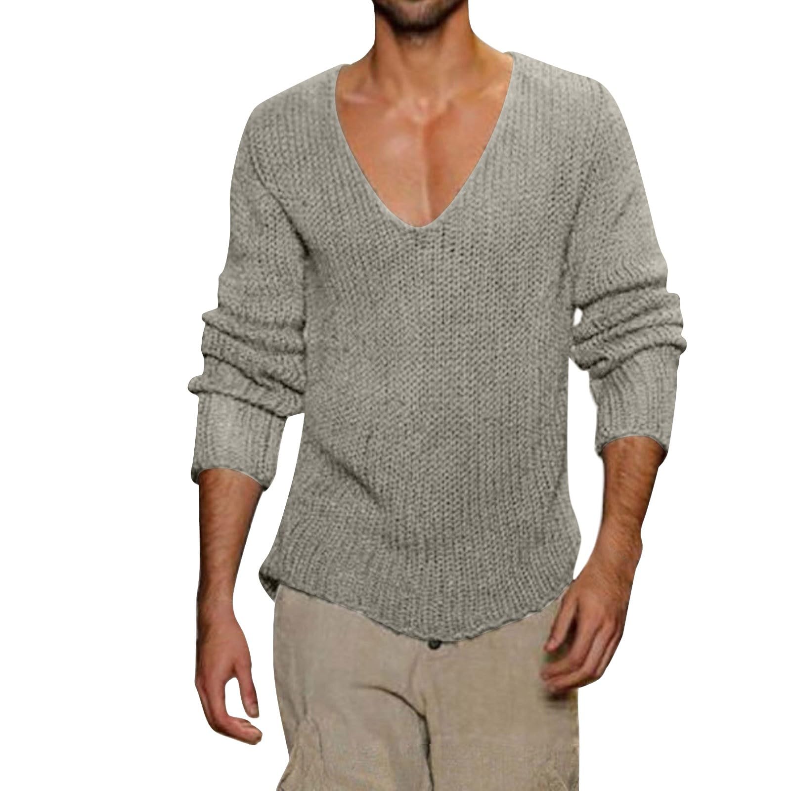 Chaqueta de suéter de Manga Larga con Cuello en V de Lana de Punto Casual para Hombre