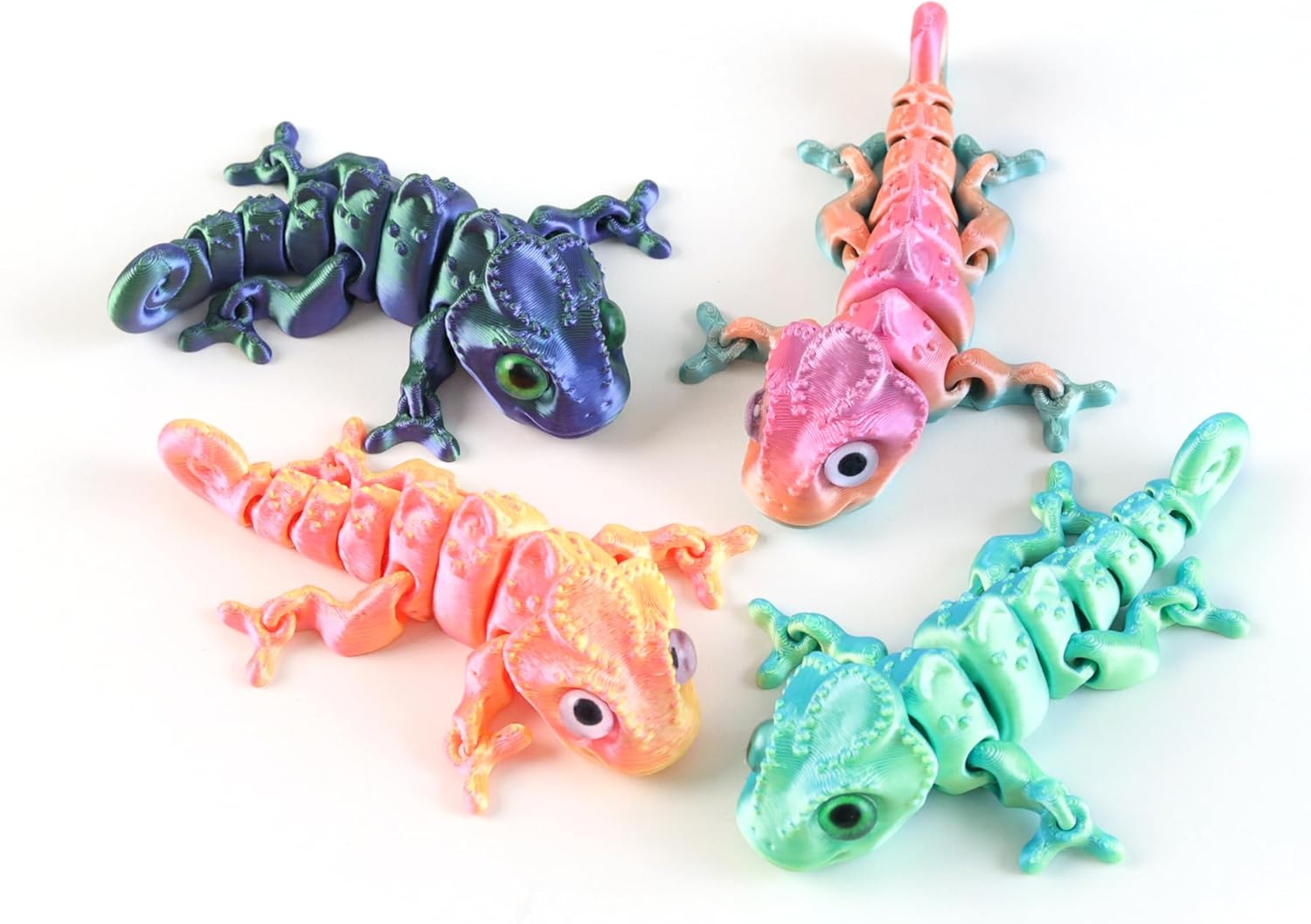 4pcs 3D Printed Chameleon, 3D Printed Animals Cool Lizard, 3D Printed Animals with Flexible Joints, Stress Relief Fidget Toys for Adults, Home Office Decoration Desktop Toys
