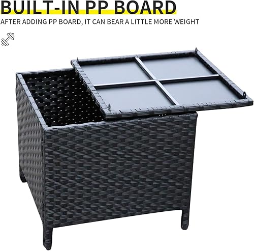 Miniatura 6 de Valita Mesa auxiliar de mimbre de polietileno para exteriores con almacenamiento, mesa auxiliar de ratán de resina para patio, contenedor cuadrado