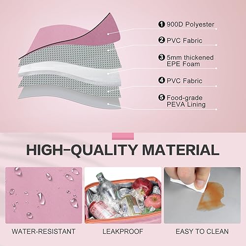 Miniatura 4 de Fmeida Bolsa de almuerzo aislada a prueba de fugas para mujer, bolsas de almuerzo reutilizables, enfriador de múltiples bolsillos para el trabajo,