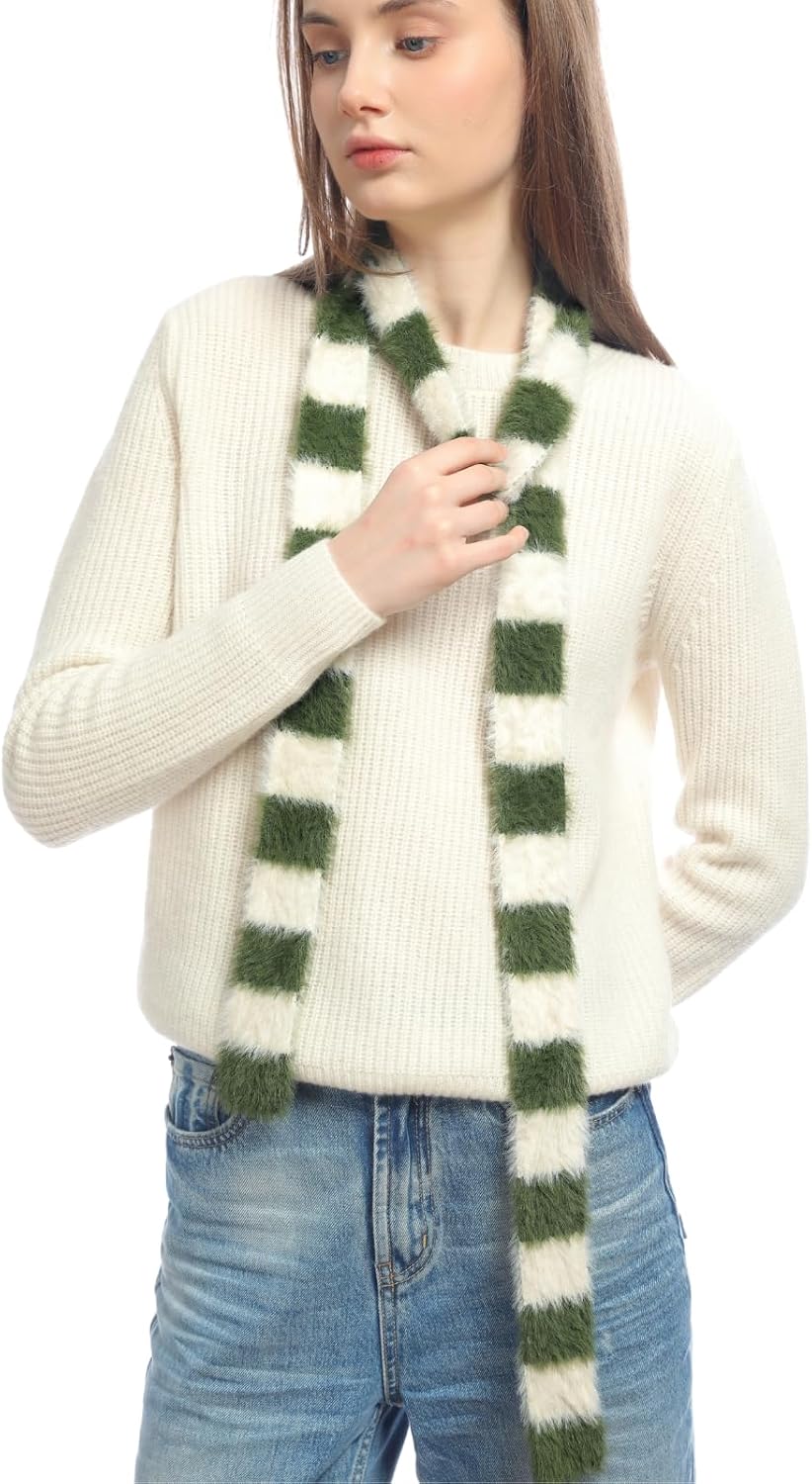 SUNDSGT Skinny Scarf Neckerchief Knit Striped Scarf for Women Fashion Cute Accessories Spring Fall Winter