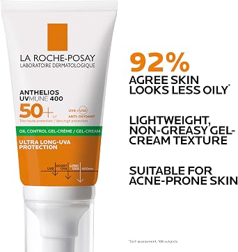 La Roche-Posay Anthelios UVMune 400 Oil Control Gel Cream SPF50+, 50ml | Mattifying Sunscreen for Oily Blemish-Prone Skin, Airlicium Sebum Absorber, Ultra Long UVA Filter, Sweat Resistant