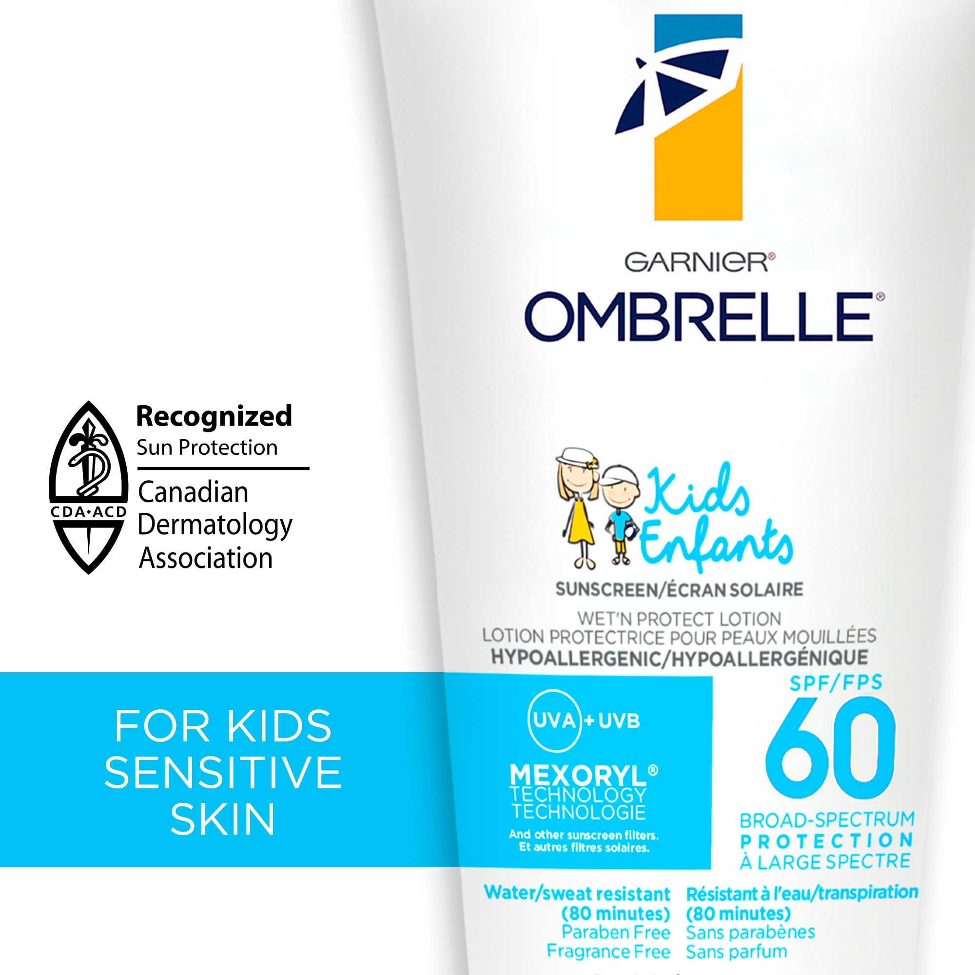 Garnier Garnier Ombrelle Kids Sunscreen Lotion SPF 60, Formulated for Sensitive Skin, Non-comedogenic, Hypoallergenic, Fragrance-Free, Very High Broad-Spectrum UVA/UVB Protection, Water Resistant, 300ml in use