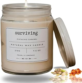 Candles Clearance: Pistachio Caramel Scented Candle for Women, Elegant White, 50 Hr Burn, Hand Poured in MA, All Natural, Empowering Gift 7.5 oz