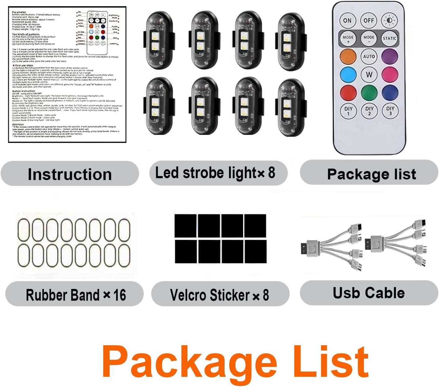 8-Pack Wireless LED Strobe Remote Lights | 8 Colors, Anti-Collision & Waterproof | Emergency Flash for Car, Motorcycle, Bike, Drone, Pet Leash | Ideal for Holiday Ambiance