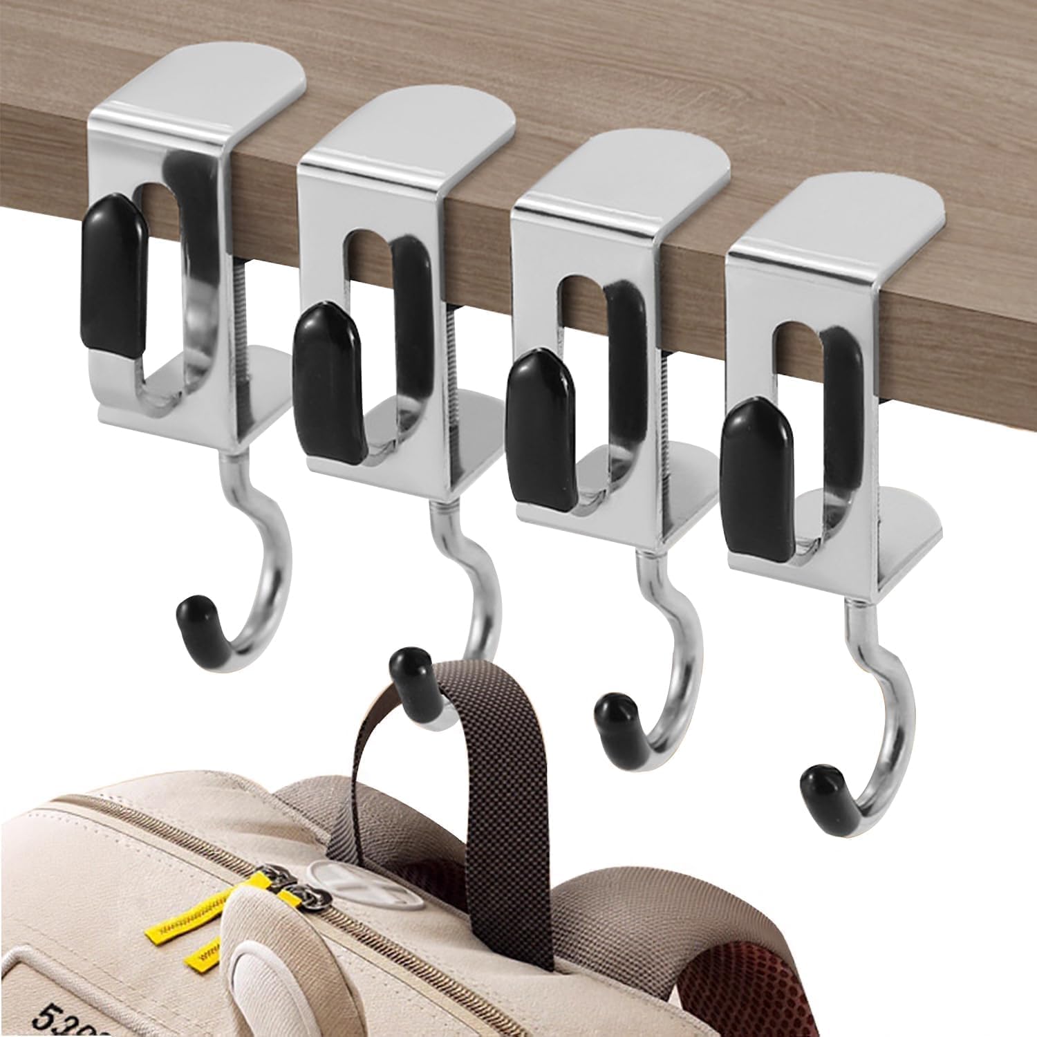 CROMIUS 2-Pack Adjustable Metal Desk Hooks for Table | Heavy-Duty Under Desk Bag Holder, Purse & Backpack Hanger, Headphone and Umbrella Hook | No-Drill Clamp Table Hook for Office, Home & Study Desk-image-10