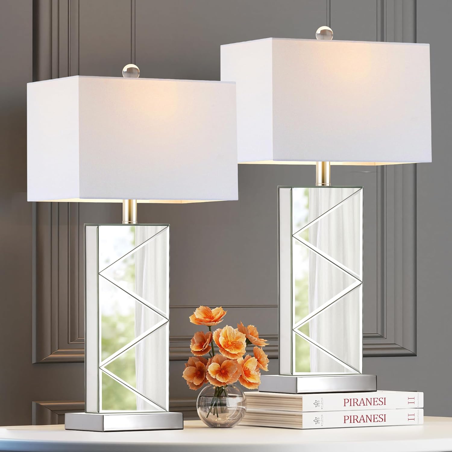 Hamucd Set of 2 Mirrored Glass Bedside Table Lamps for Bedrooms with 2 USB Ports Chrome Modern Silver Living Room Lamps for End Tables Glam Comtempory Style Side Nightstand Lamps for Art Deco