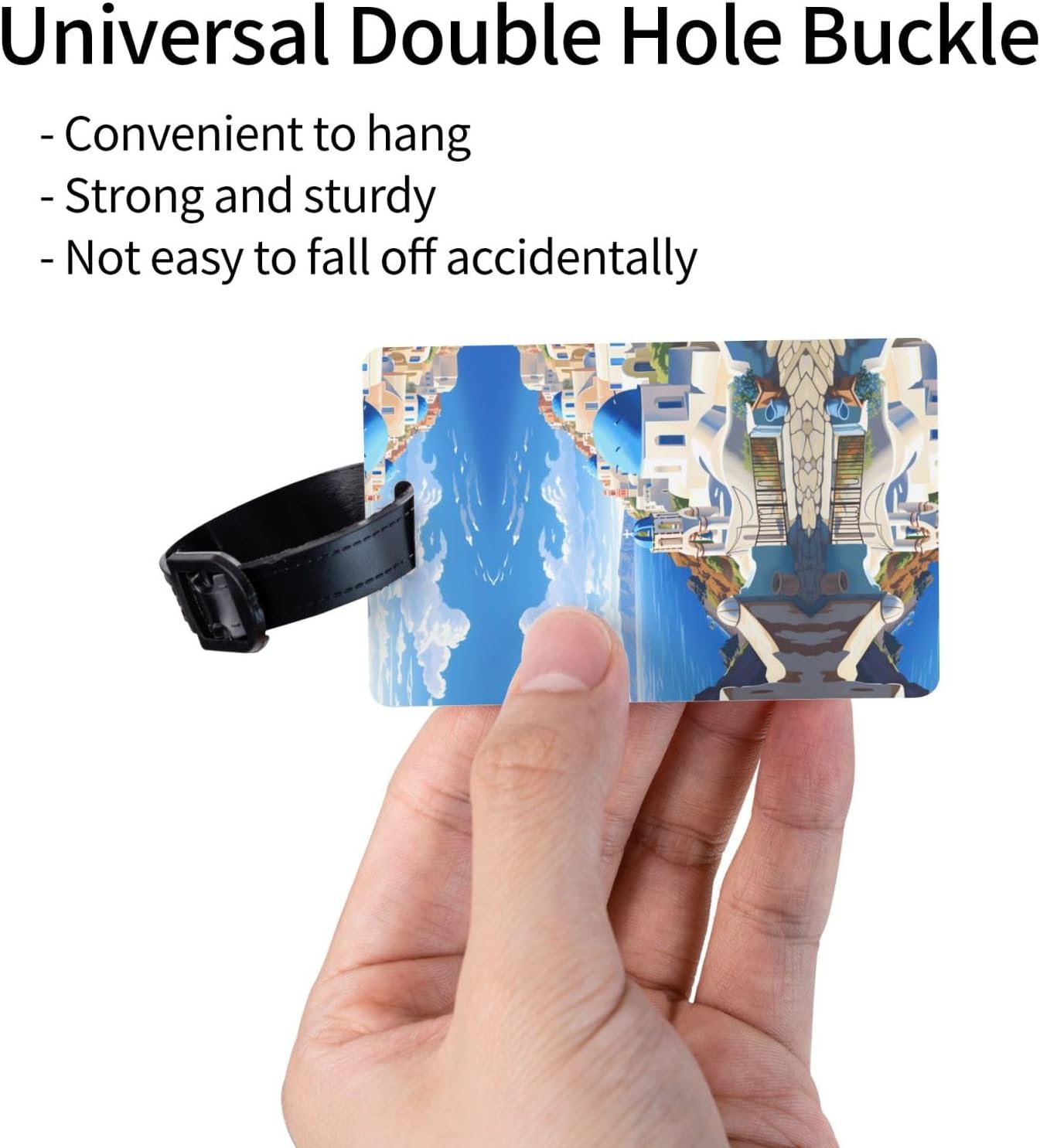 Santorini Greek Island sea View Prints Luggage Tag with Detachable Wristband - Travel Hook for Convenient Identification - Lightweight & Personalized Business Card Size image 3