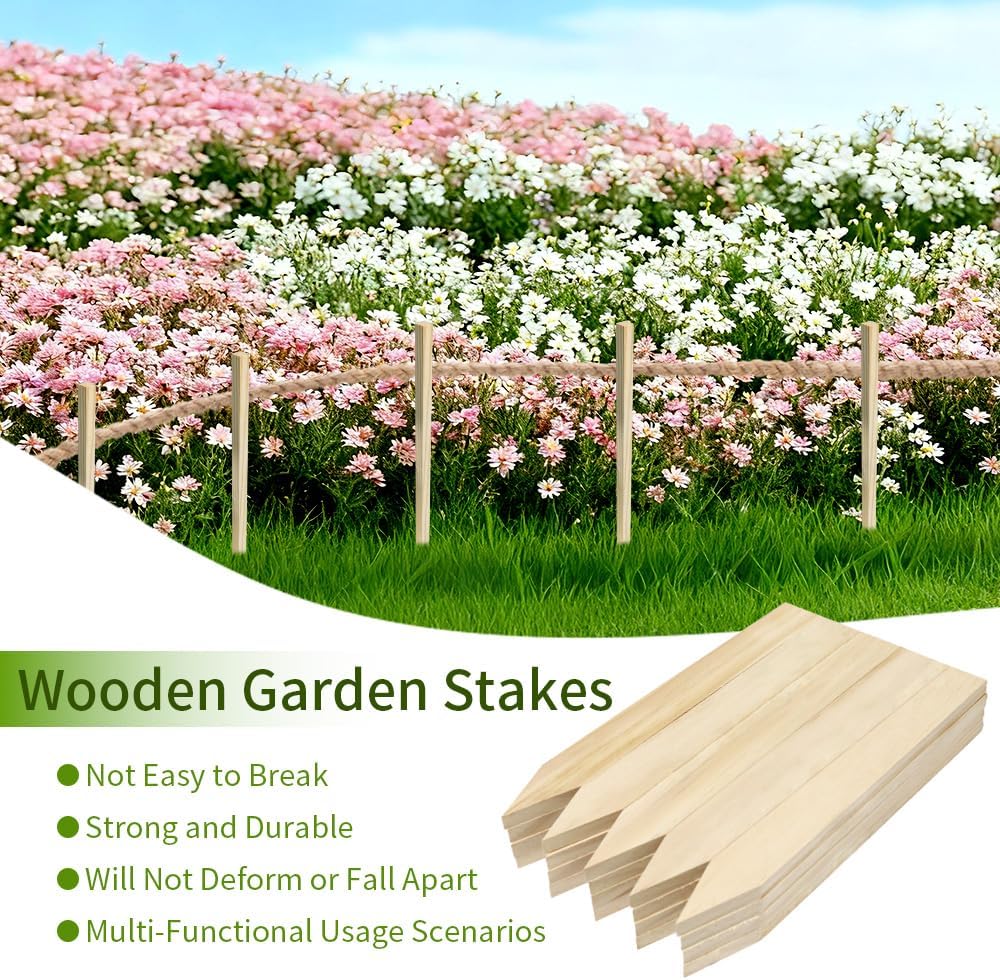 50 Pcs 12 Inch Wooden Garden Stakes, Wooden Stakes for Signs, Grade and Survey Stakes for Plant Support, Silt Fence, Farm Survey Boundaries, Baselines