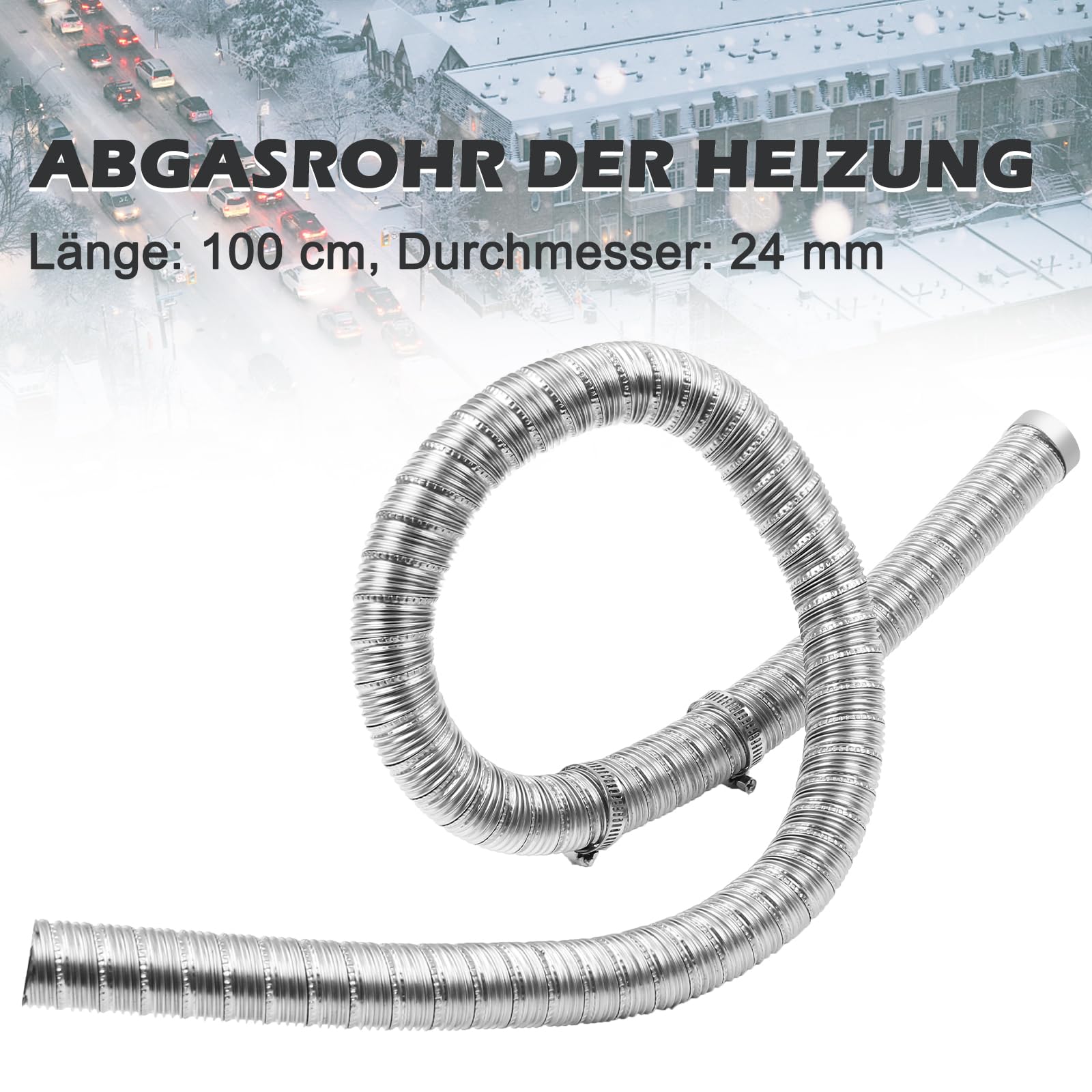 Tubo di scarico per riscaldamento automobilistico a doppio strato, 24 mm, tubo di scarico in acciaio inox, 36061296 90394 con fascette, tubo di scarico per Webasto, Eberspacher e accessori (1 m)