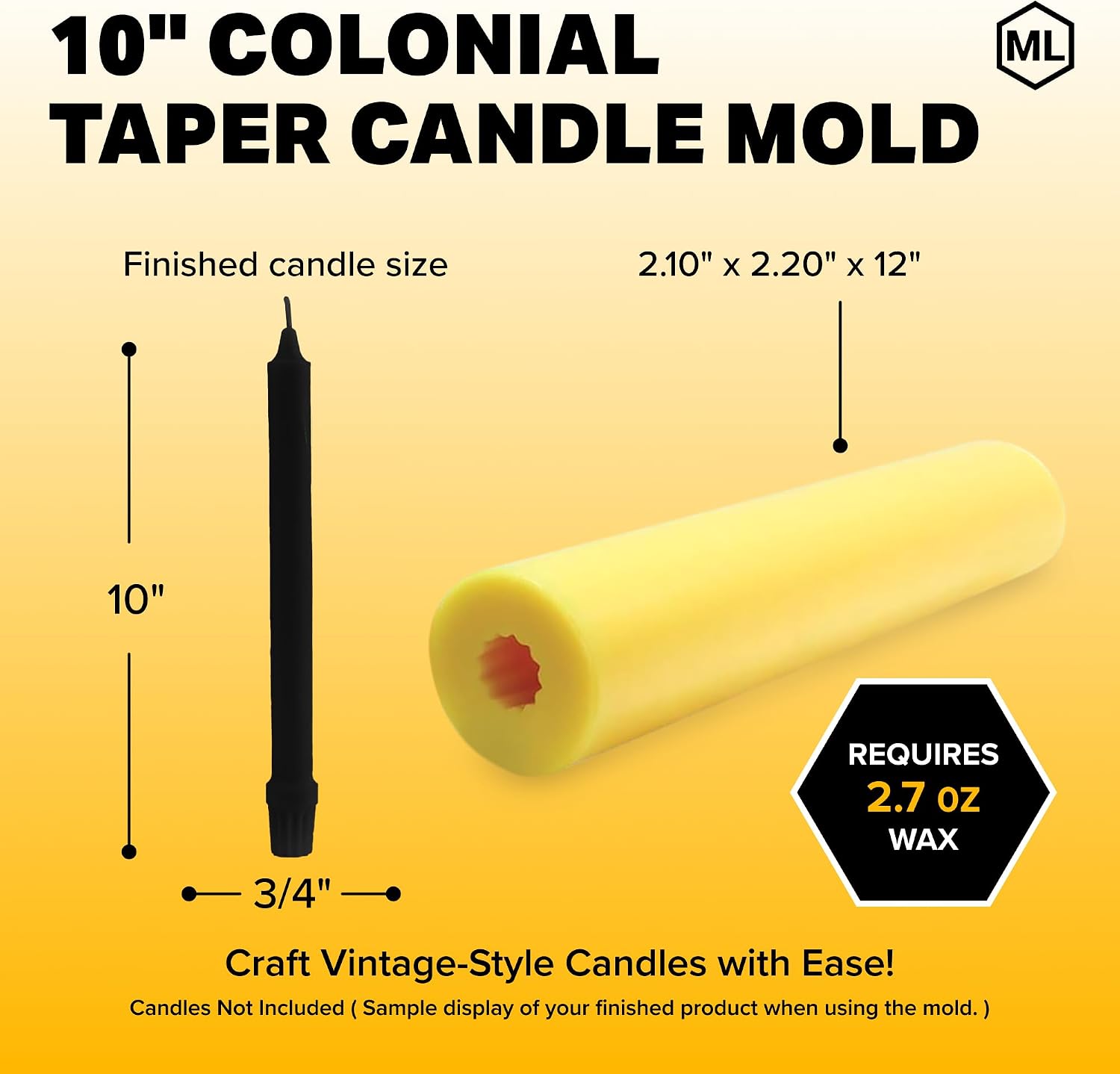 Mann Lake "Colonial Taper" Candle Mold, 10-Inch