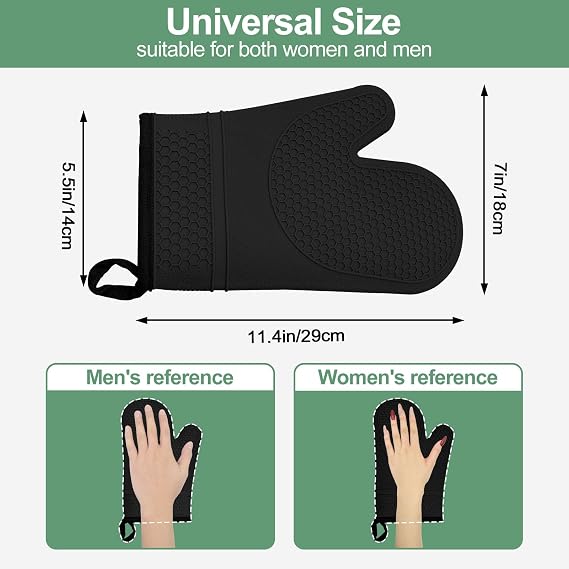 Silicone Oven Mitts Heat Resistant to 500oF - [Ultra Heat Resistant] [Thickened Liner] [Waterproof Silicone] Kitchen Oven Gloves Mittens for Cooking, 1 Pair (Black)