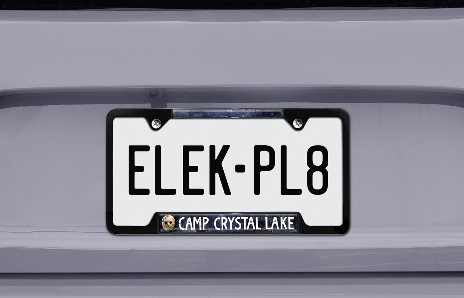 Elektroplate Officially Licensed – Friday the 13th Jason Camp Crystal Lake Black All-Metal Open Corner Horror License Plate Frame Tag Holder for Cars/SUVs/Trucks Weather-Proof Automotive Accessory