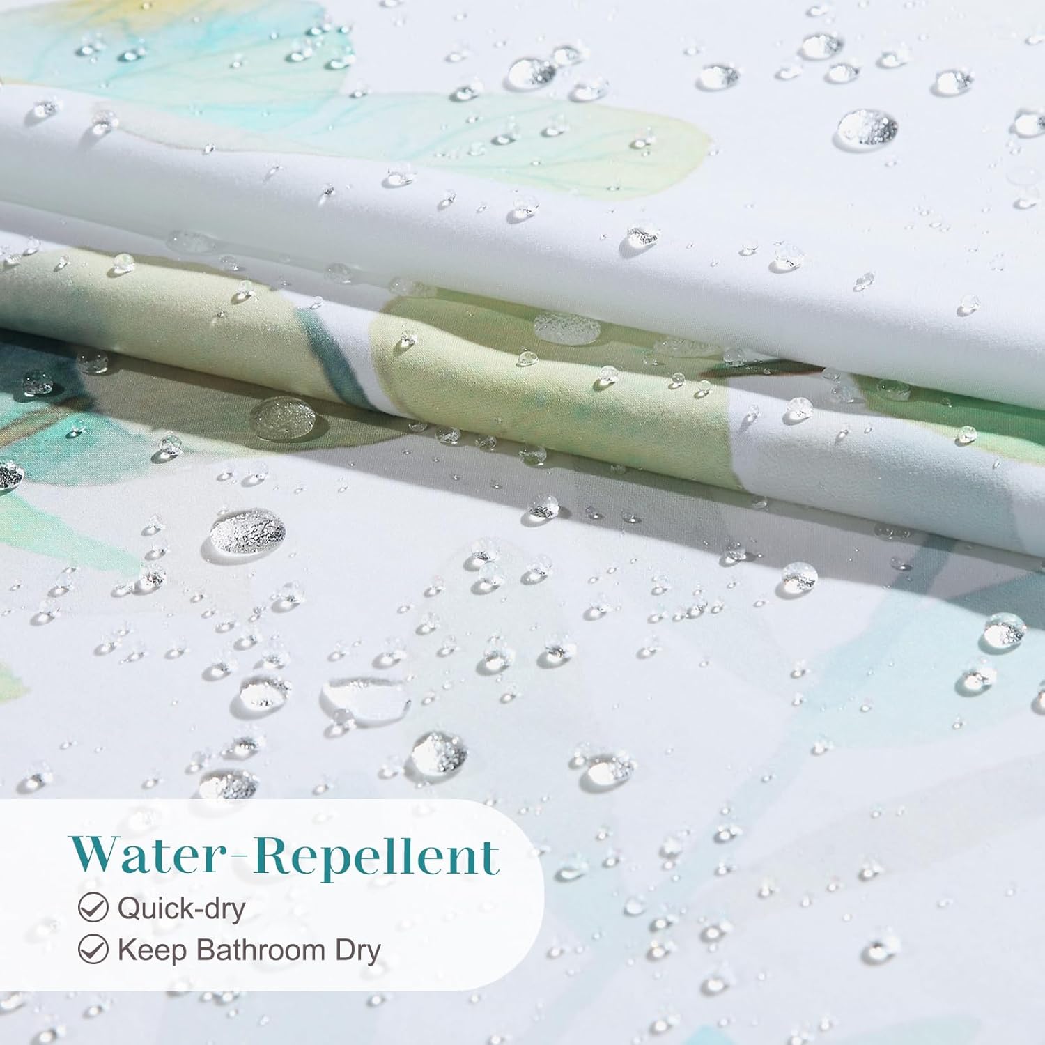 Green Blue Leaf Fabric Shower Curtain, Watercolor Eucalyptus Leaves Plant Shower Curtain, Waterproof Decorative Boho Botanical Bathroom Curtains, 72" W x 72" H