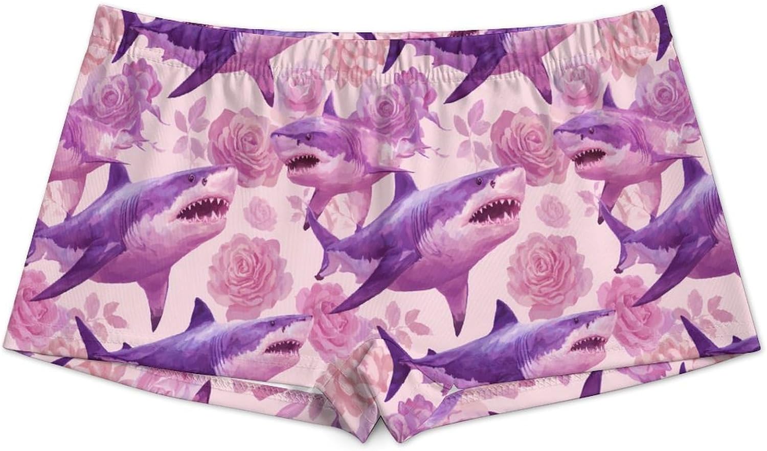 Sharks And Rose Funny Women's Boxer Briefs Breathable Underpants Trunks Stretch Underwear