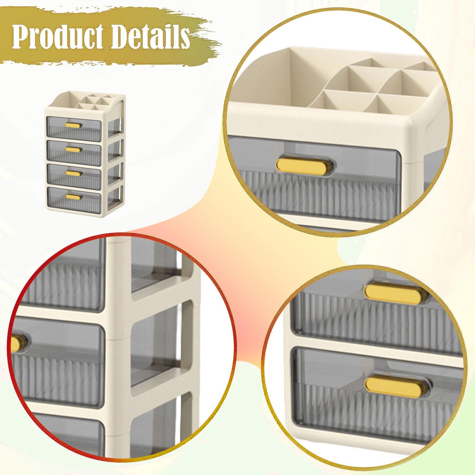 Desk Organizer Cassetti Mobili Porta Cancelleria Contenitore Makeup Compartimenti Grandi Organizer per Ufficio Scuola Casa Bagno, Crema Marrone a 4 Livelli