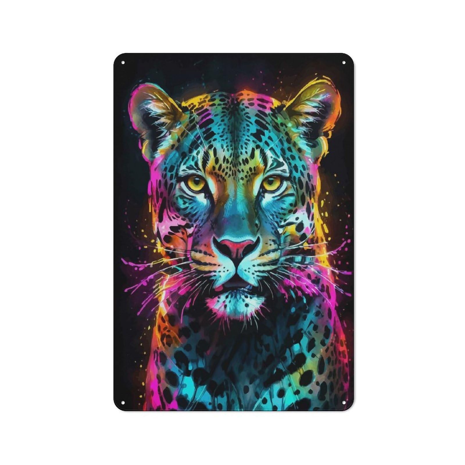 Junmoney Neon Leopard Portrait Industrial-Style Metal Plaque 30X20cm For Hallway Wall, A Winter Wall Decor Update For Hallway Decor Lovers