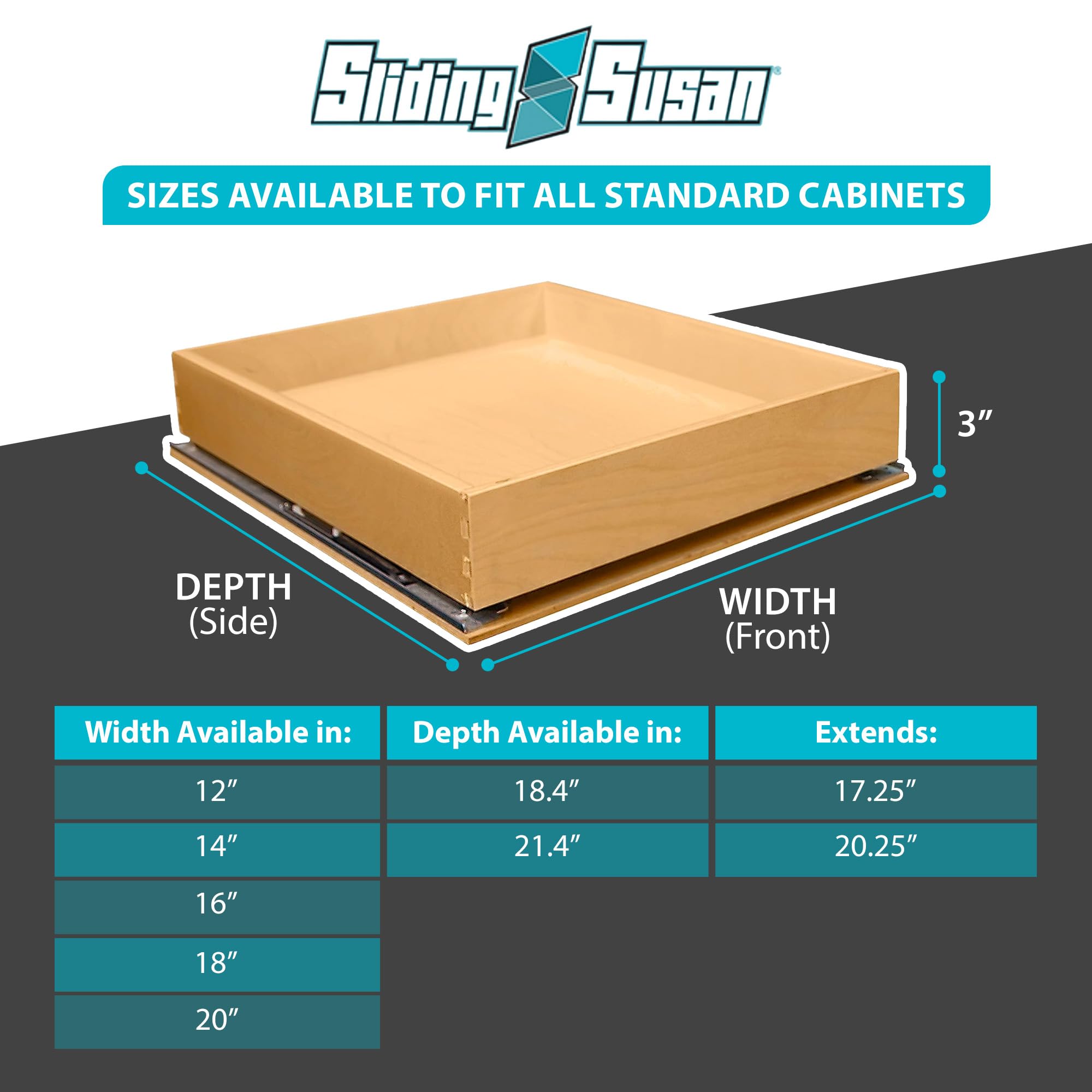 SlidingSusan Pull Out Drawer Organizer for Cabinets, Gliding Soft Close Shelves for Kitchen, Pantry, Bathroom, & Storage Organization, Solid Wood Hard Maple, 20 Inch Wide x 21 Inch Deep