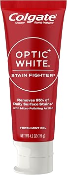 Colgate Optic White Stain Fighter Teeth Whitening Toothpaste, Anticavity Fluoride Toothpaste for Whitening Teeth, Helps Remove Daily Surface Stains, Fresh Mint, 4.2 oz