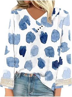 for Women Tee Button Down Nursing Ductile Long Sleeve Father's Day Blouse Nylon Cotton Stretch Point V-Neck