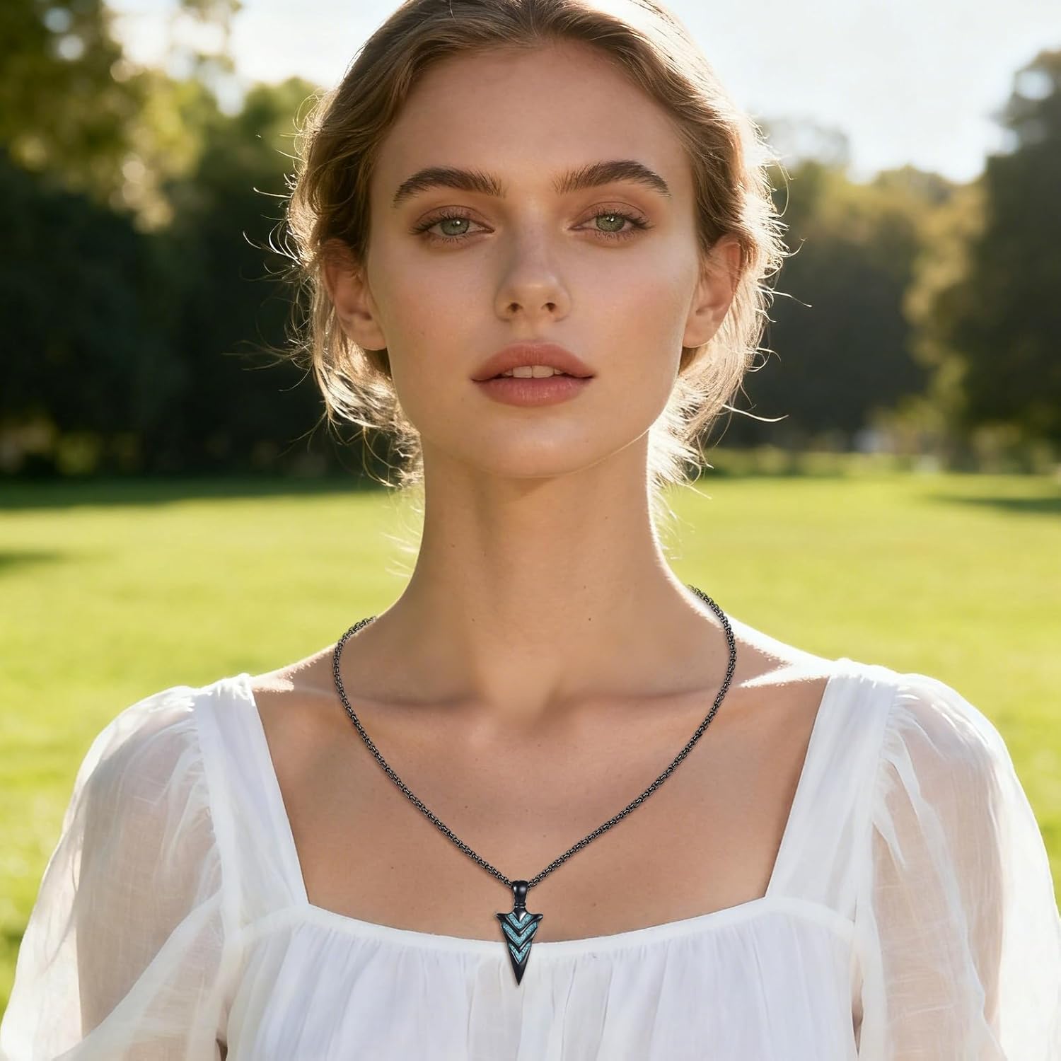 YAFEINI Arrowhead Necklace Sterling Silver Turquoise Black Arrow Pendant Arrowhead Jewelry for Women Men - Image 3