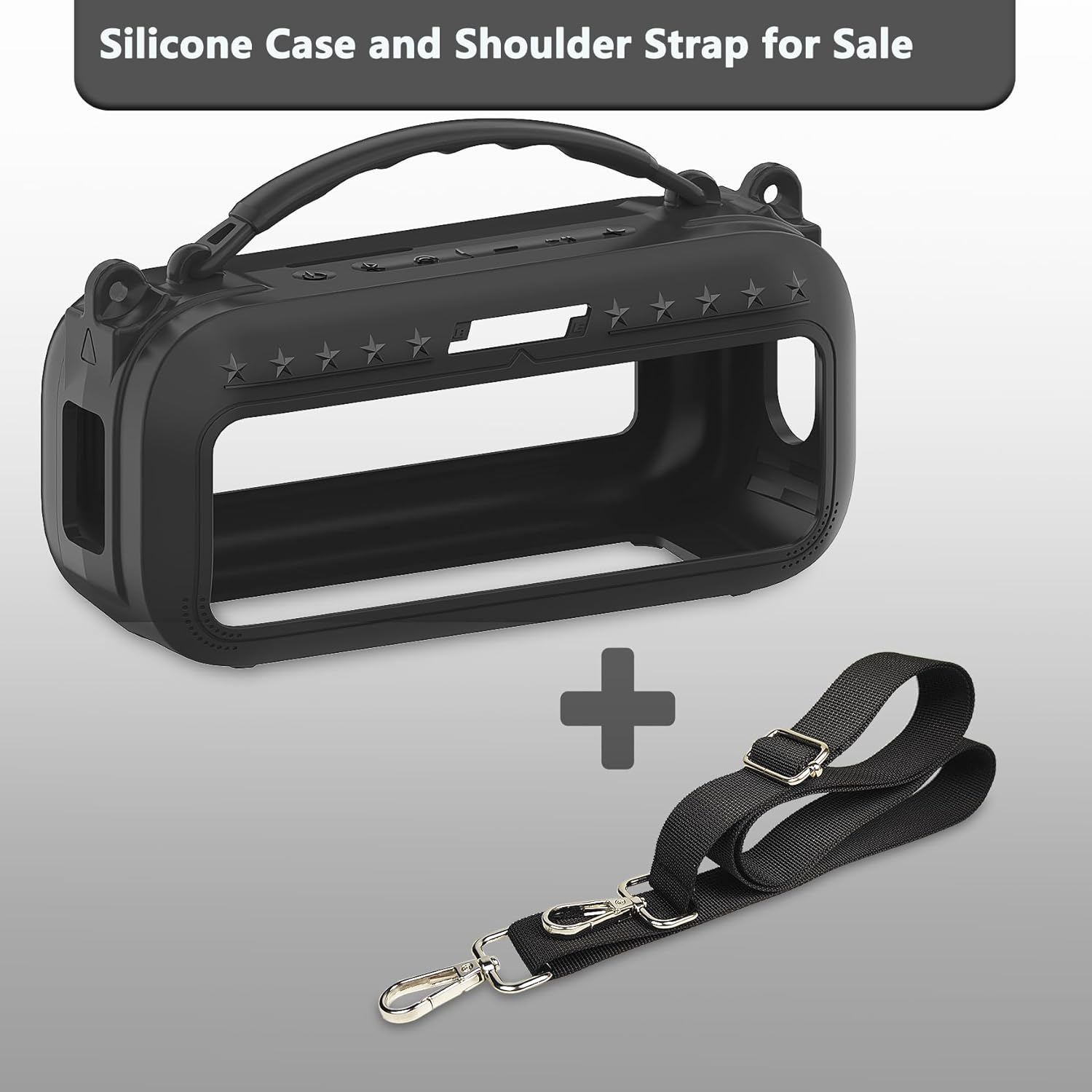 JCHPINE Silicone Cover Case for Bose SoundLink Plus Portable Speaker, Protective Soft Silicone Case with Carrying Handle and Shoulder Strap (Black) - Image 3