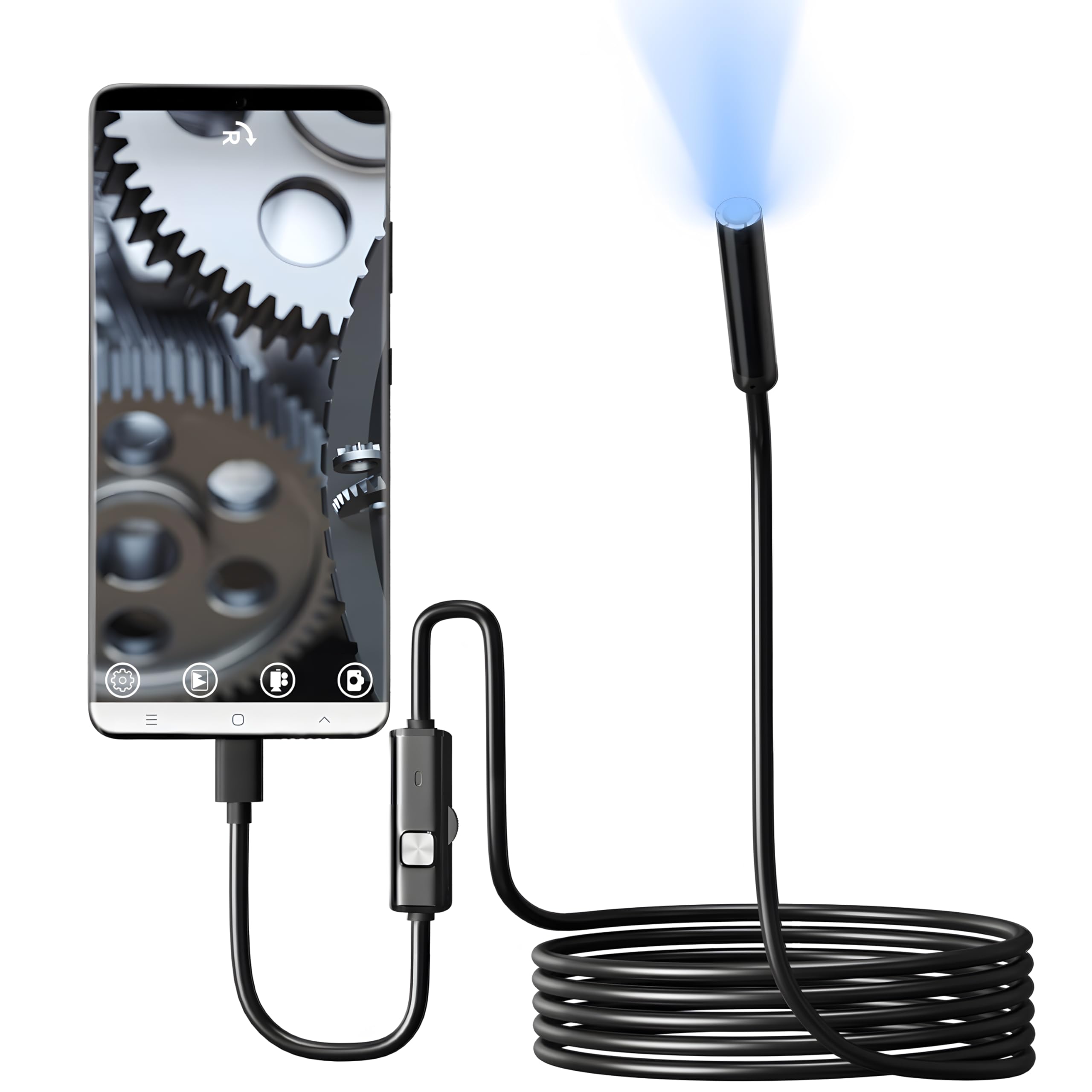 Retoo Endoscopio Telecamera per Smartphone Endoscopio con 8 LED 7,9 mm IP67 Sonda Impermeabile Cavo Semirigido Interfaccia 3 in 1 Compatibile con OTG Android Cellulare