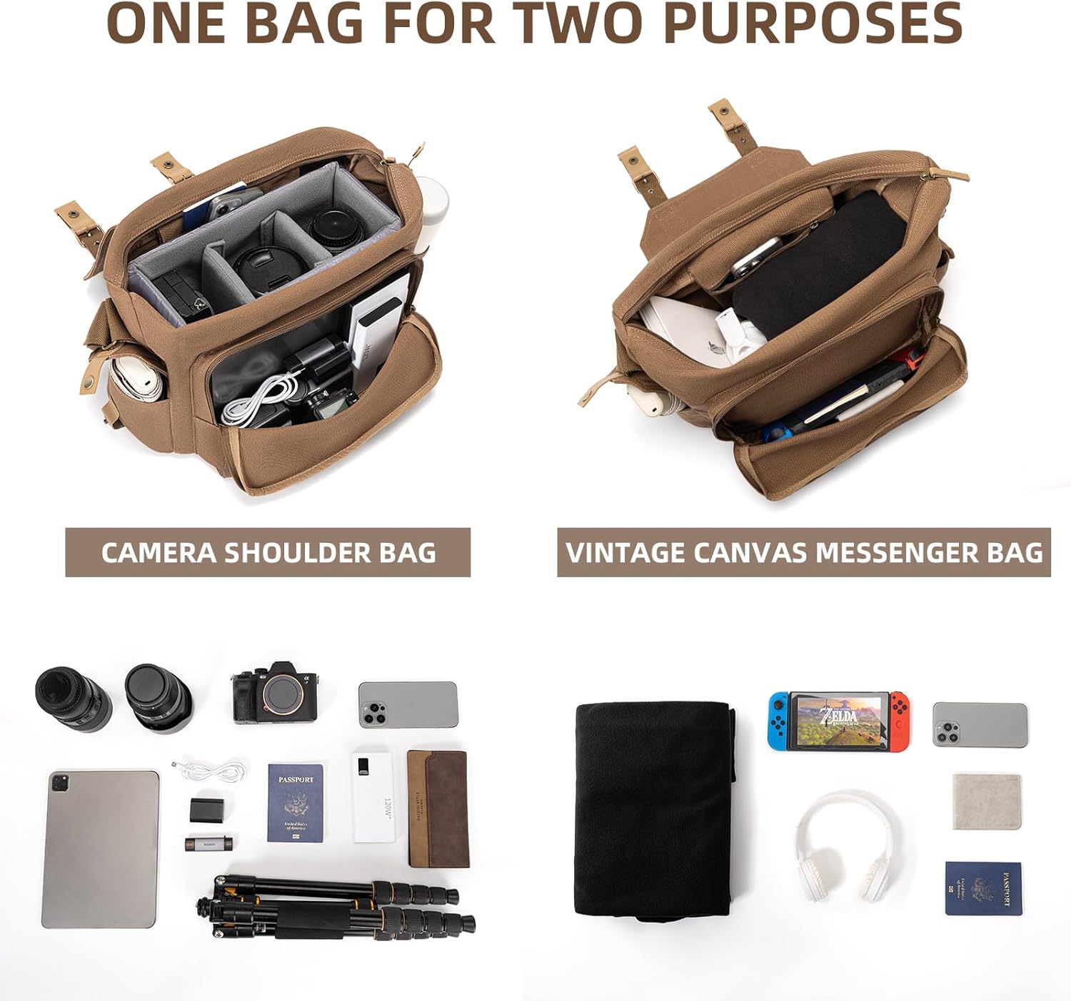 CADeN Camera Bag Case Canvas Compatible for Nikon, Canon, Sony DSLR/SLR Mirrorless Camera with Tripod Holder, Camera Shoulder Messenger Bag for Men/Women (1.0 Brown) - Image 5
