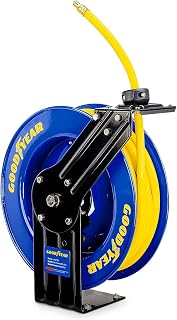 Goodyear Retractable Air Hose Reel 3/8" x 50 ft SBR Rubber Hose 300 PSI Heavy Duty Industrial Steel