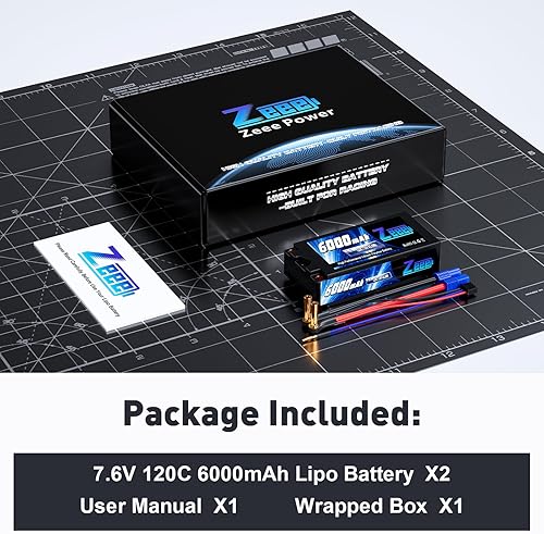 Miniatura 6 de Zeee 2S Lipo Battery 6000mAh Shorty Pack 7.6V 120C - Batería rígida de alto voltaje con conector Bullet a EC3 de 0.197 in para vehículos RC escala