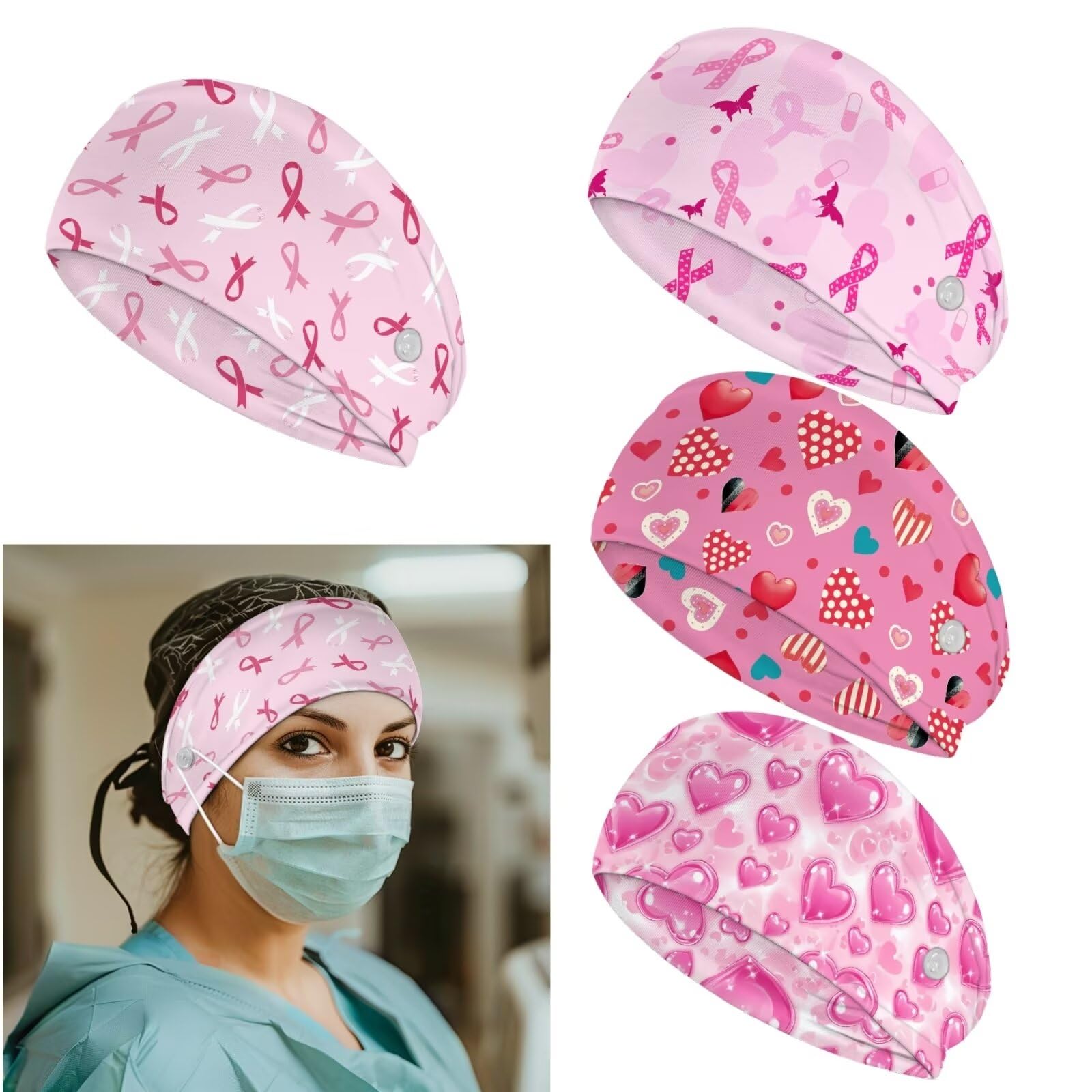 Uorisanigo Heart Headband for Women 4 Pcs Headbands with Buttons for Mask Ear Savers for Face Masks Valentines Day Headbands for Women Pink Headband