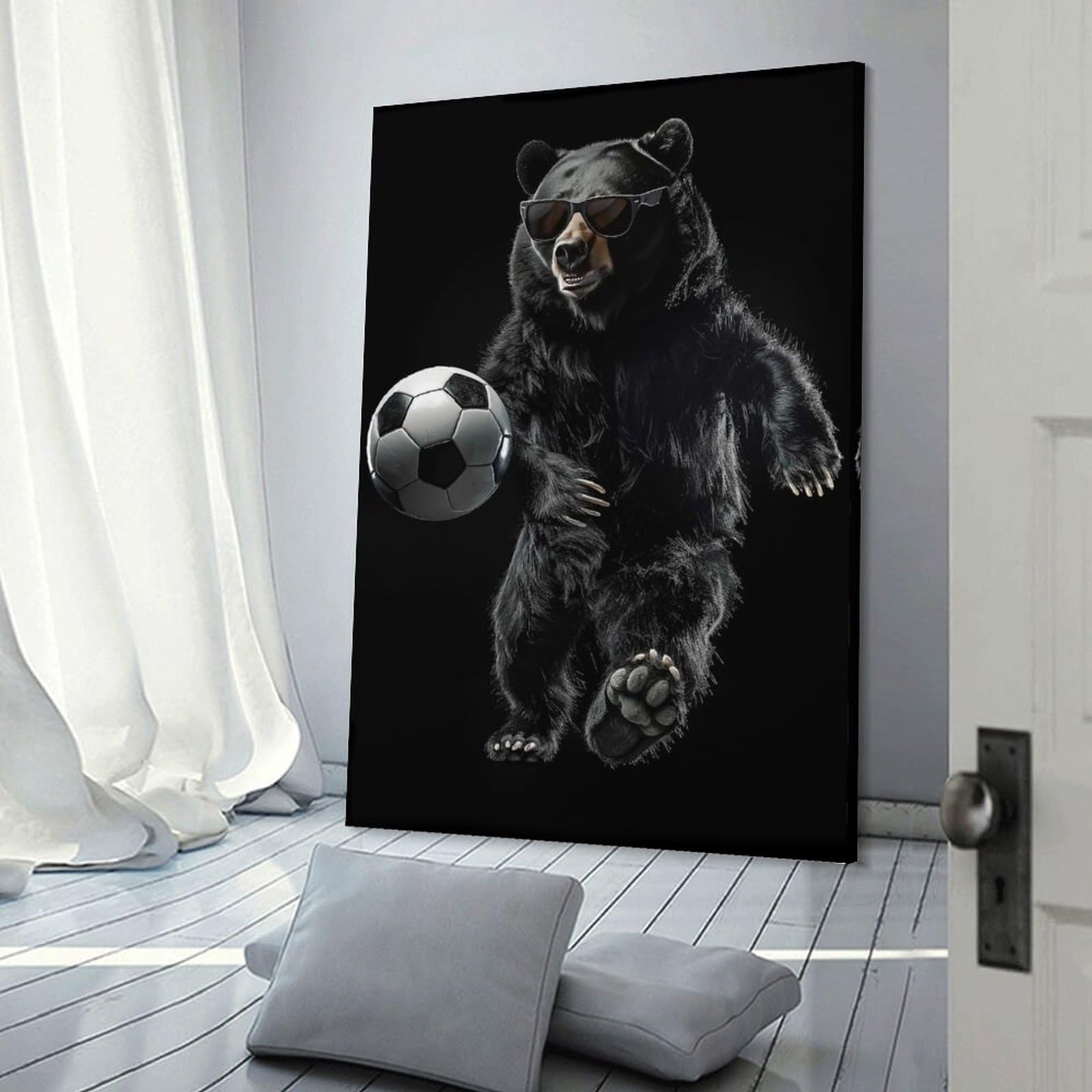 Junmoney Bear Soccer Ball Home Decor Wall Art, 08x12inch(20x30cm), for Wall Displays, Bedrooms Or Room Updates, Ideal for Building A Coordinated Art Wall
