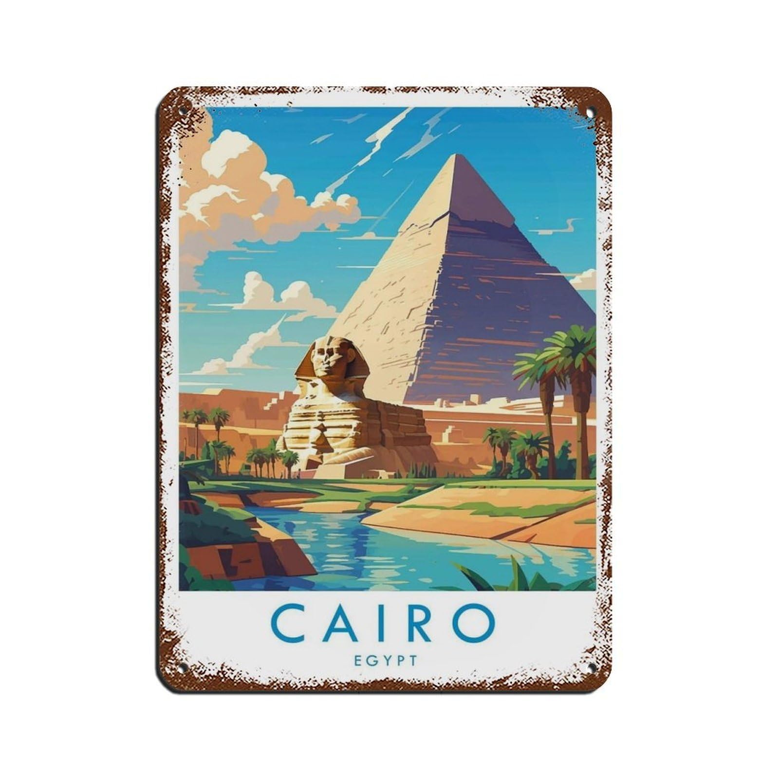 Cairo Travel Poster, Egypt（36） Retro Poster Metal Tin Sign Chic Art Retro Iron Painting Bar People Cave Cafe Family Garage Poster Wall Decoration 12x16inch(30x40cm)