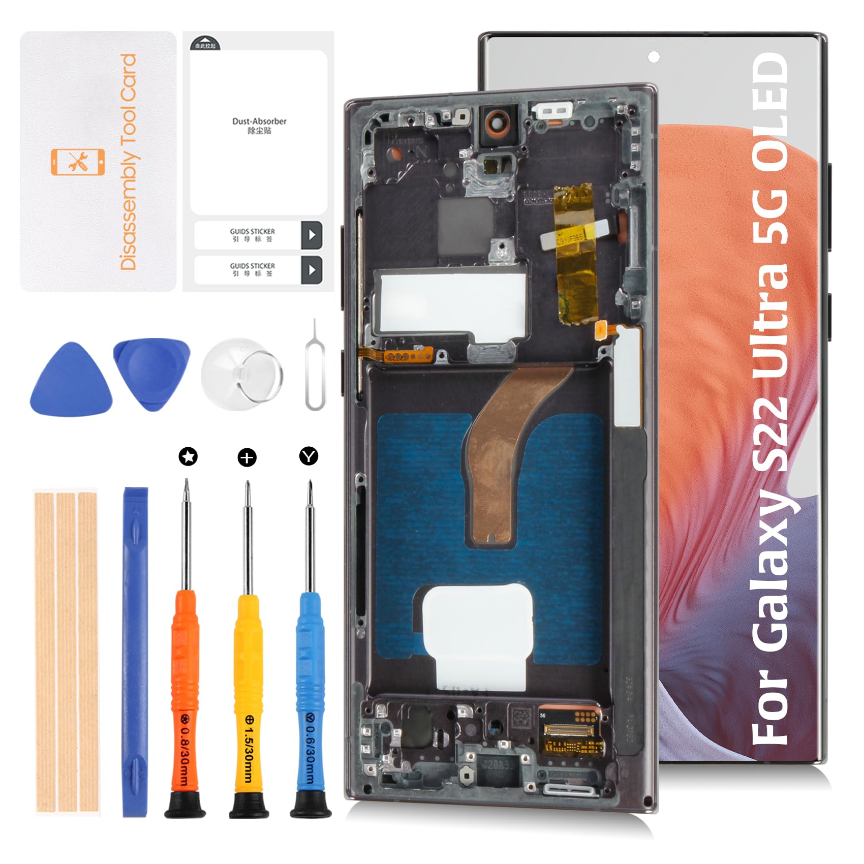 S22 Ultra 5G S908 6.78" OLED (with Fingerprint) LCD Display +Phantom Black Frame (Not OEM 6.8”) for Samsung Galaxy S22 Ultra 5G LCD Screen Display Replacement Touch Digitizer Assembly Kit