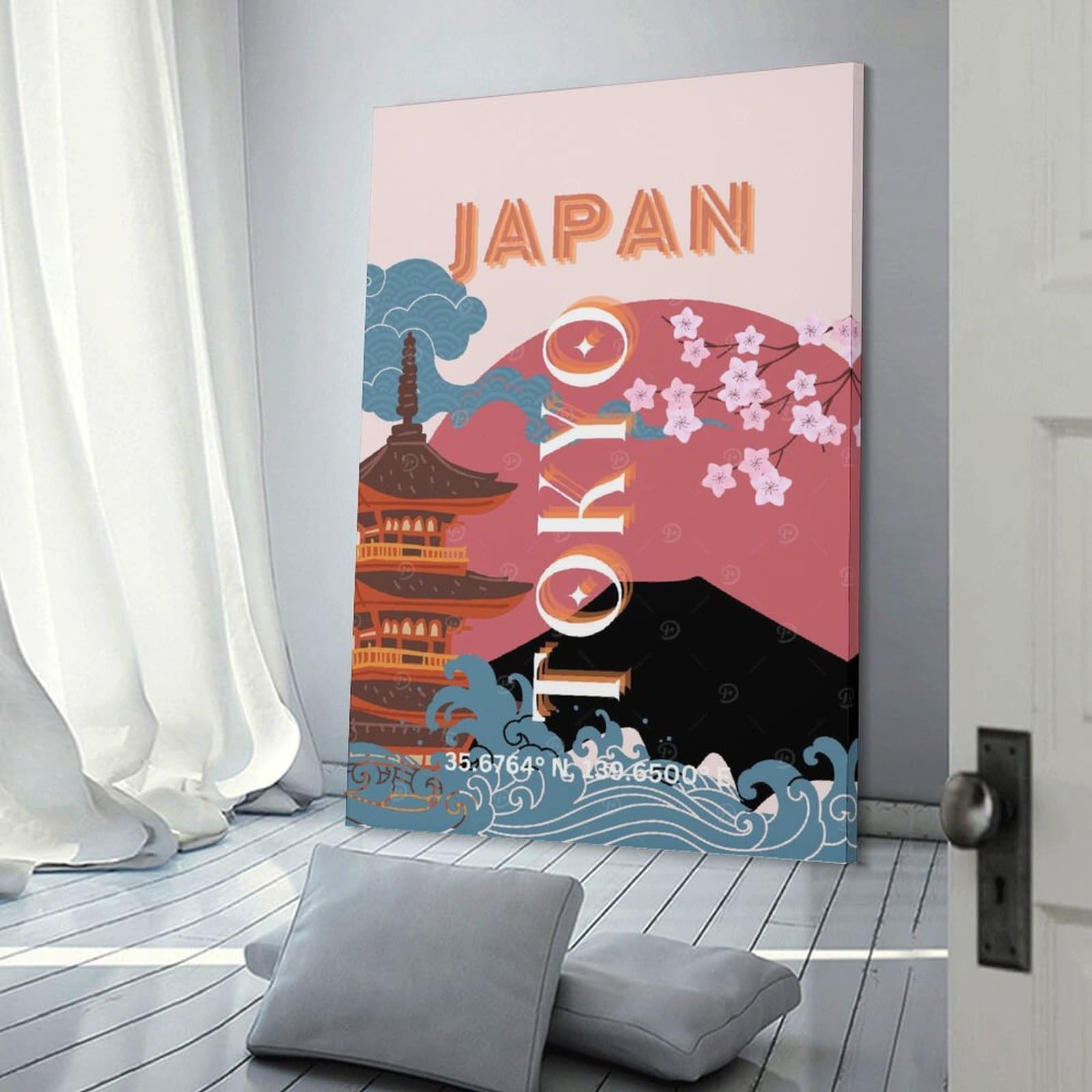 Junmoney Decorative Canvas Print Japan And Tokyo Travel, 24x36inch(60x90cm), for Office, Study Or Home Workspace, Decorative Artwork for Productive Spaces