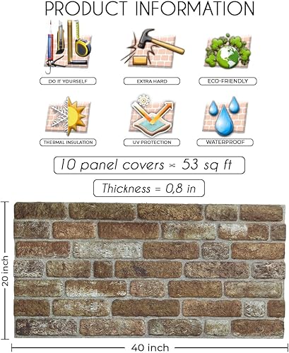 Miniatura 2 de IZODEKOR Paneles de pared 3D efecto ladrillo, revestimiento, aspecto de piedra, revestimiento de espuma de poliestireno para sala de estar, cocina,