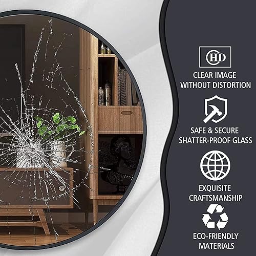 Miniatura 4 de Espejo redondo de 30 pulgadas, espejo redondo negro de pared adecuado para dormitorio, sala de estar, baño, decoración de pared de entrada y más,