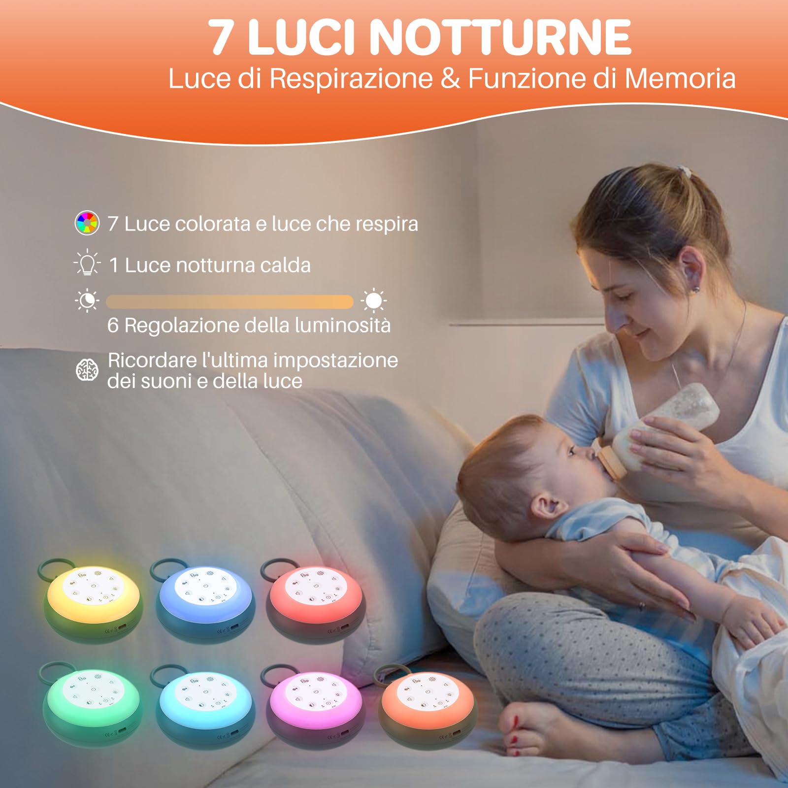 FUNYKICH Rumori Bianchi per Neonato con Funzione di Registrazione a 2 Segmenti e Altoparlante Senza Fili,24 Suoni Rilassanti,Macchina Rumore Bianco per Dormire Adulti con Luce Notturna e Timer,Blu