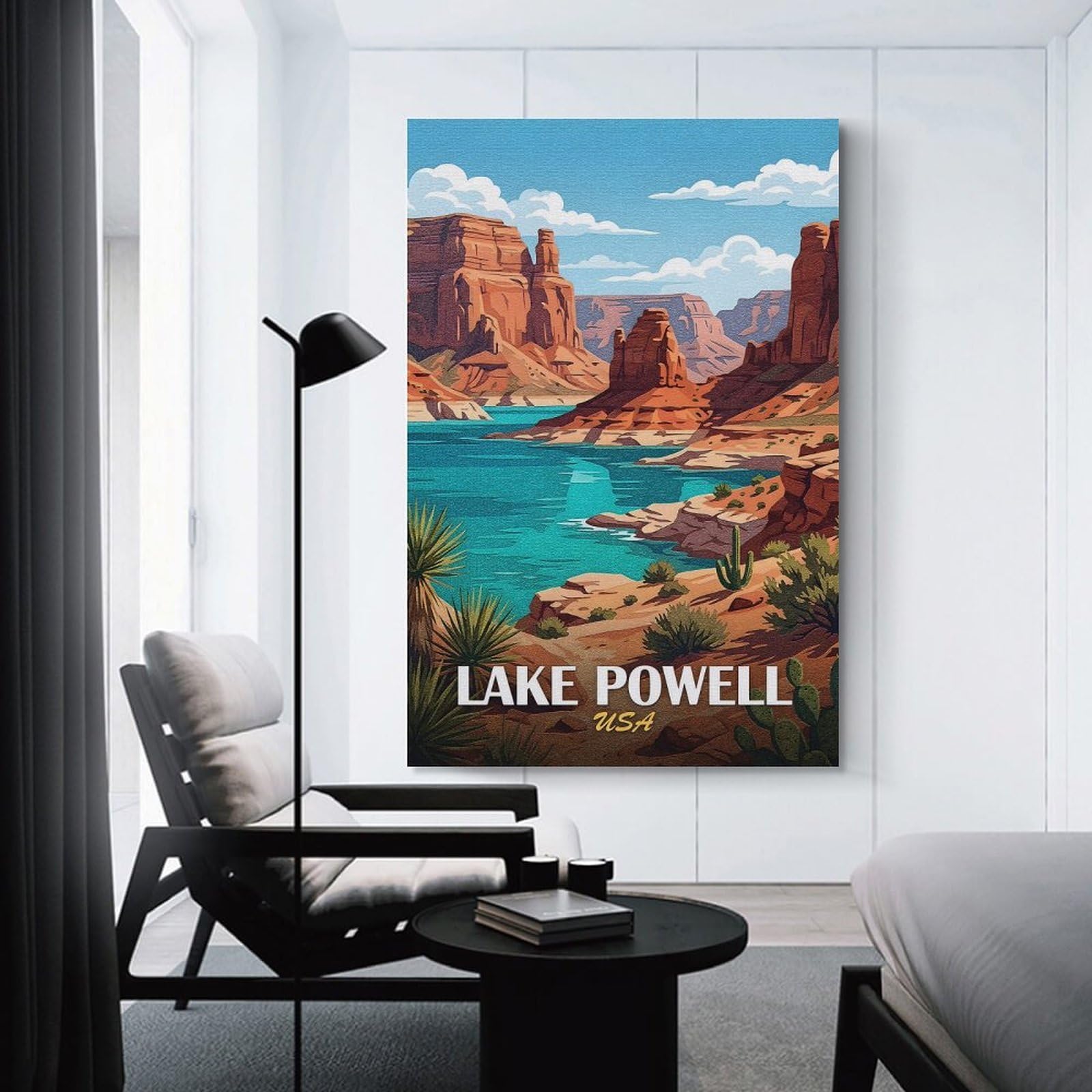 Junmoney Lake Powell USA Landscape Illustration Canvas Wall Decor, 08x12inch(20x30cm), for Bedroom, Guest Room Or Reading Nook, Canvas Wall Decor for Personal Spaces