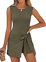 Caracilia Women's Sleeveless Bodycon Romper Skort Mini Dress with Tie Waist & Built-in Shorts - Summer Vacation Night Out