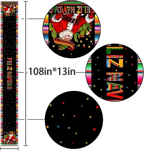 Miniatura 5 de Nepnuser Feliz Navidad Camino de mesa mexicano, Navidad, invierno, vacaciones, decoración para el hogar, cocina, comedor (patrón A, 13 x 108