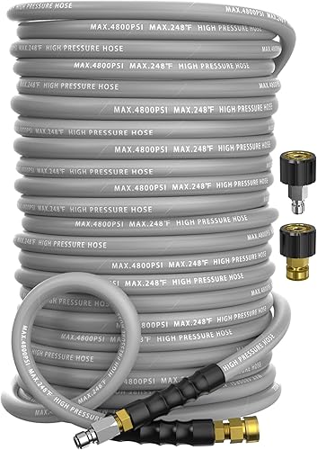 Miniatura 12 de Manguera de lavado a presión de 3/8 pulgadas, 100 pies, 4800 PSI, capa trenzada de acero resistente a las torceduras y goma que no deja marcas