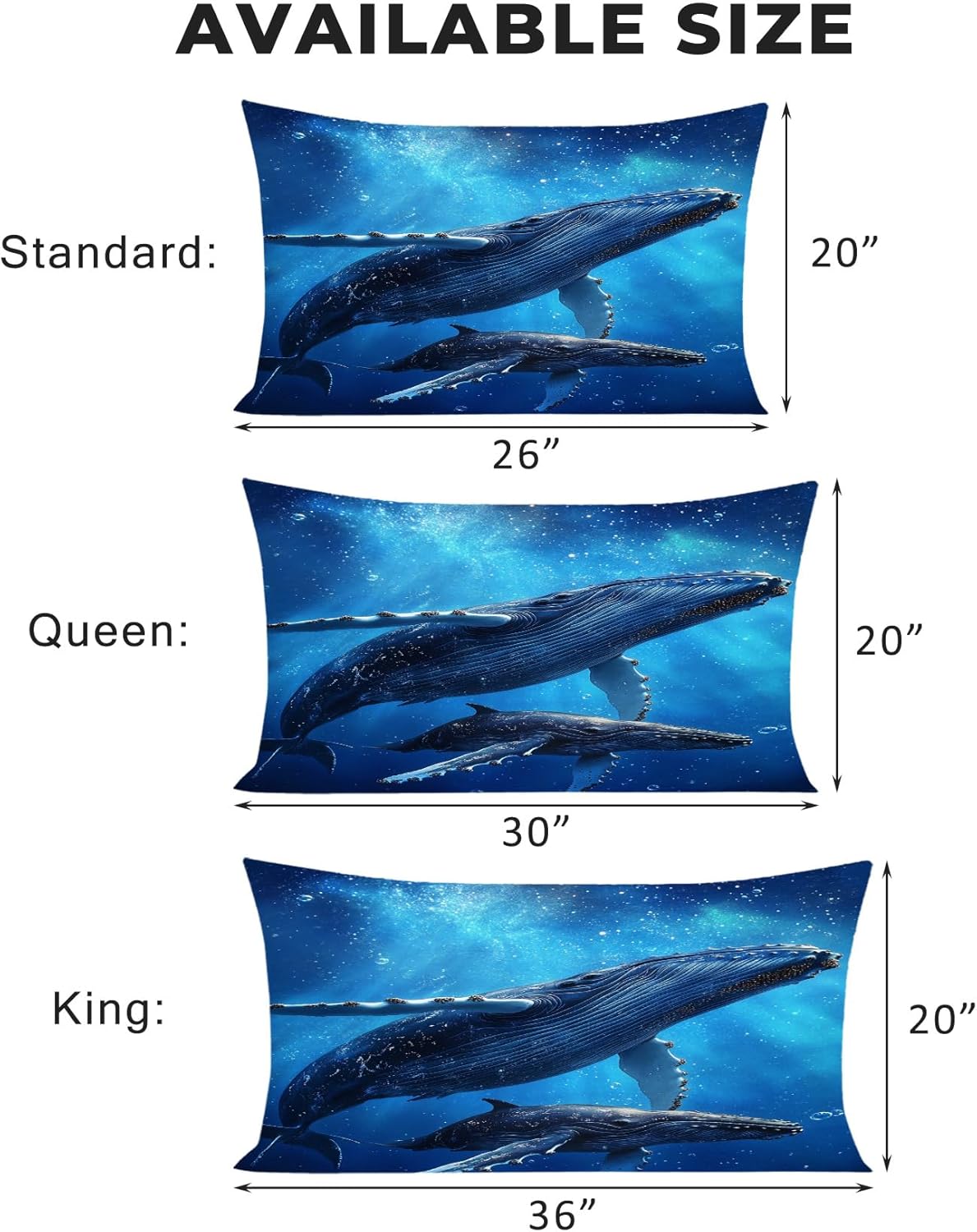 Whale Pillow Cases Queen Size Set of 2 - Soft Breathable Microfiber Pillowcases with Envelope Closure, Sea Animal Ocean Patterned Pillow Covers, Whale Decor