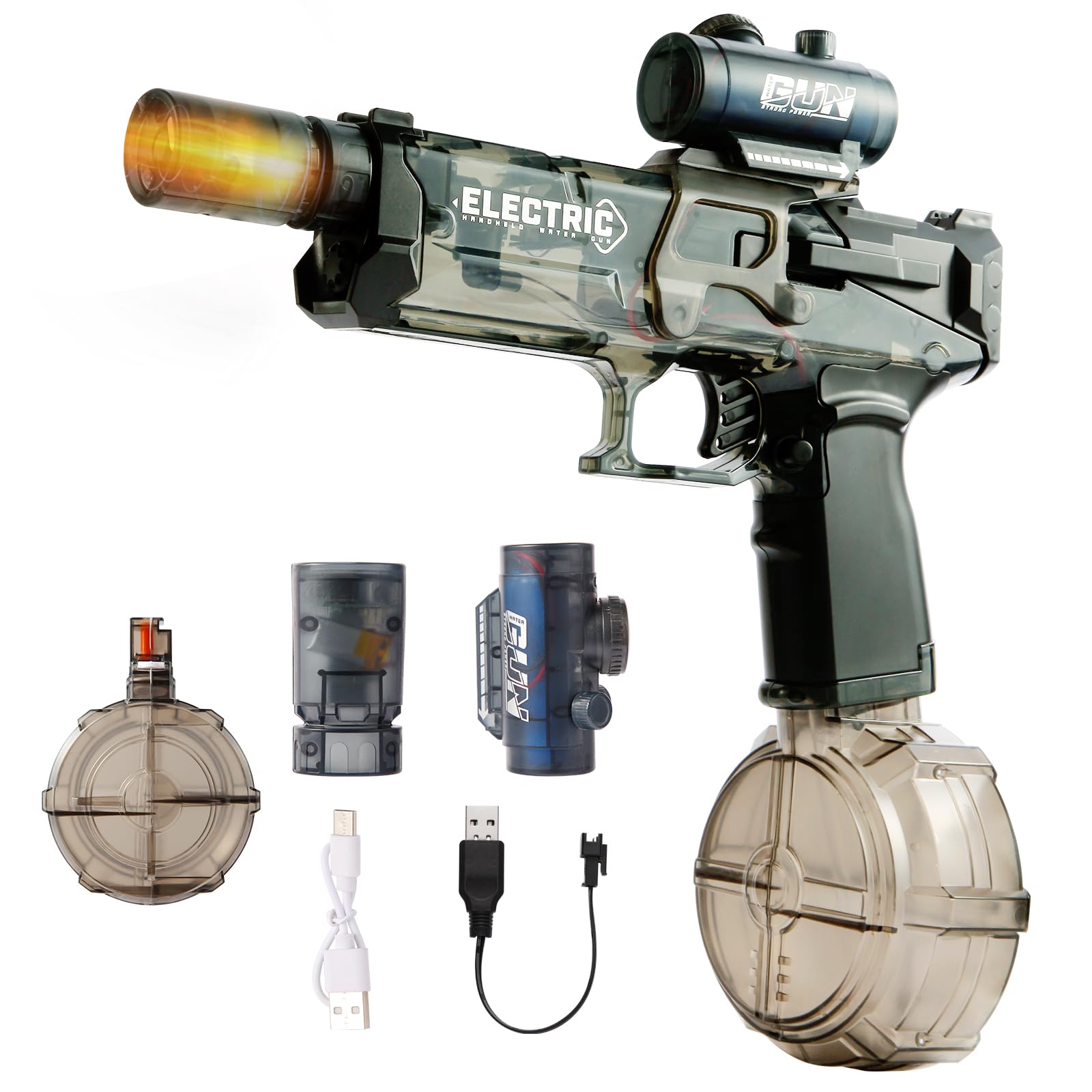 Electric LED Water Gun for Kids & Teens - 32ft Range, 500ml Leak-Proof Tank, Manual/Electric Modes