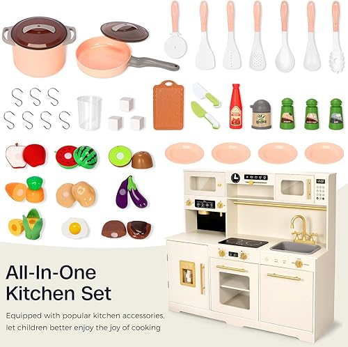 Miniatura 2 de Juego de cocina de madera para niños pequeños, juego de cocina para niños con accesorios, estufa de cocina, fregadero de juegos, comida de juego,