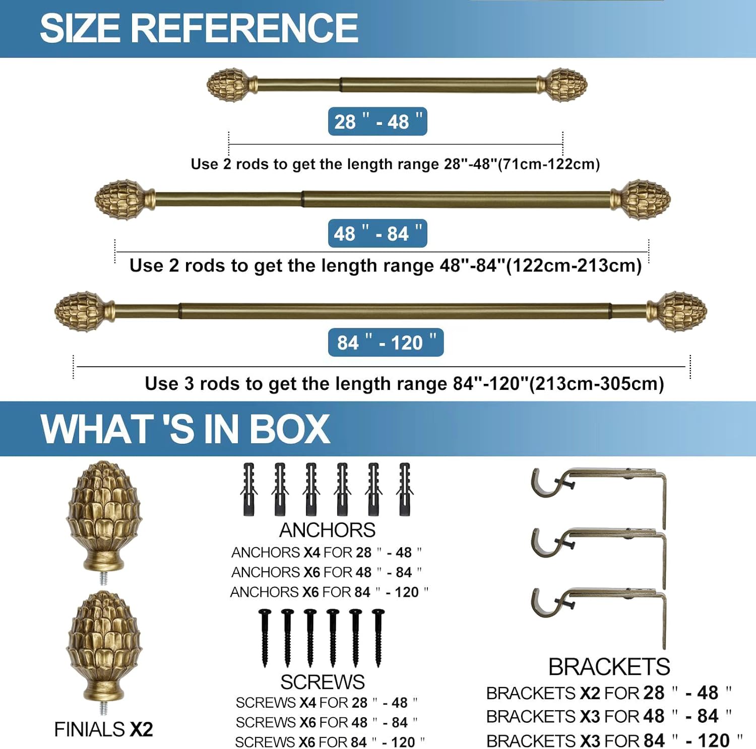 Urbanest Pineapple Curtain Drapery Rod Set 84"120"