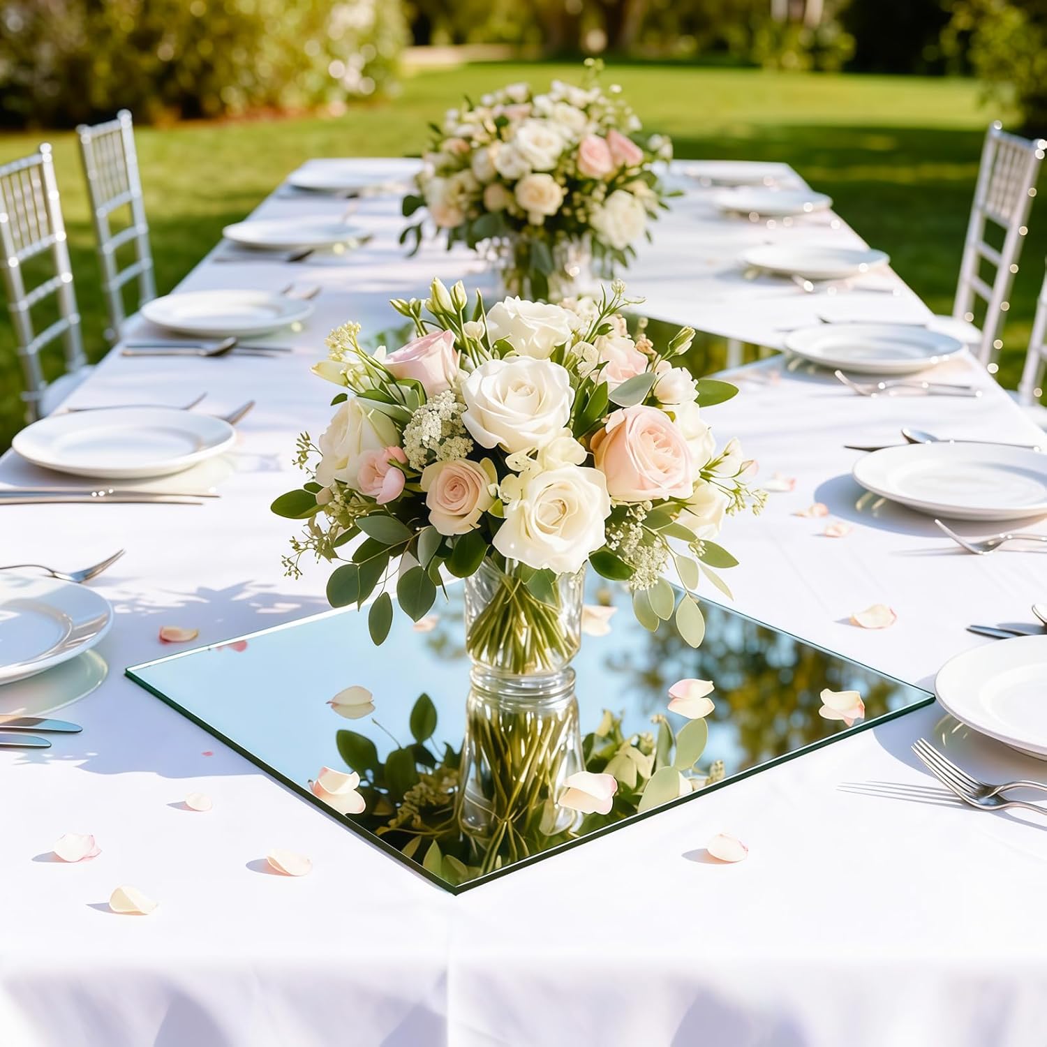 16Pack Square Mirror Centerpieces for Tables, 10" Acrylic Mirror Table Centerpieces, Square Acrylic Mirror Trays, Mirror Candle Plates for Birthday Wedding Decorations Party Crafts, Wall Decoration