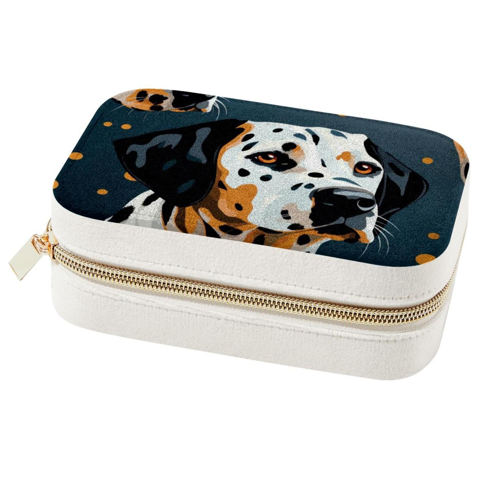 Boîte à bijoux de voyage portable zippée en velours dalmatien anti-rayures