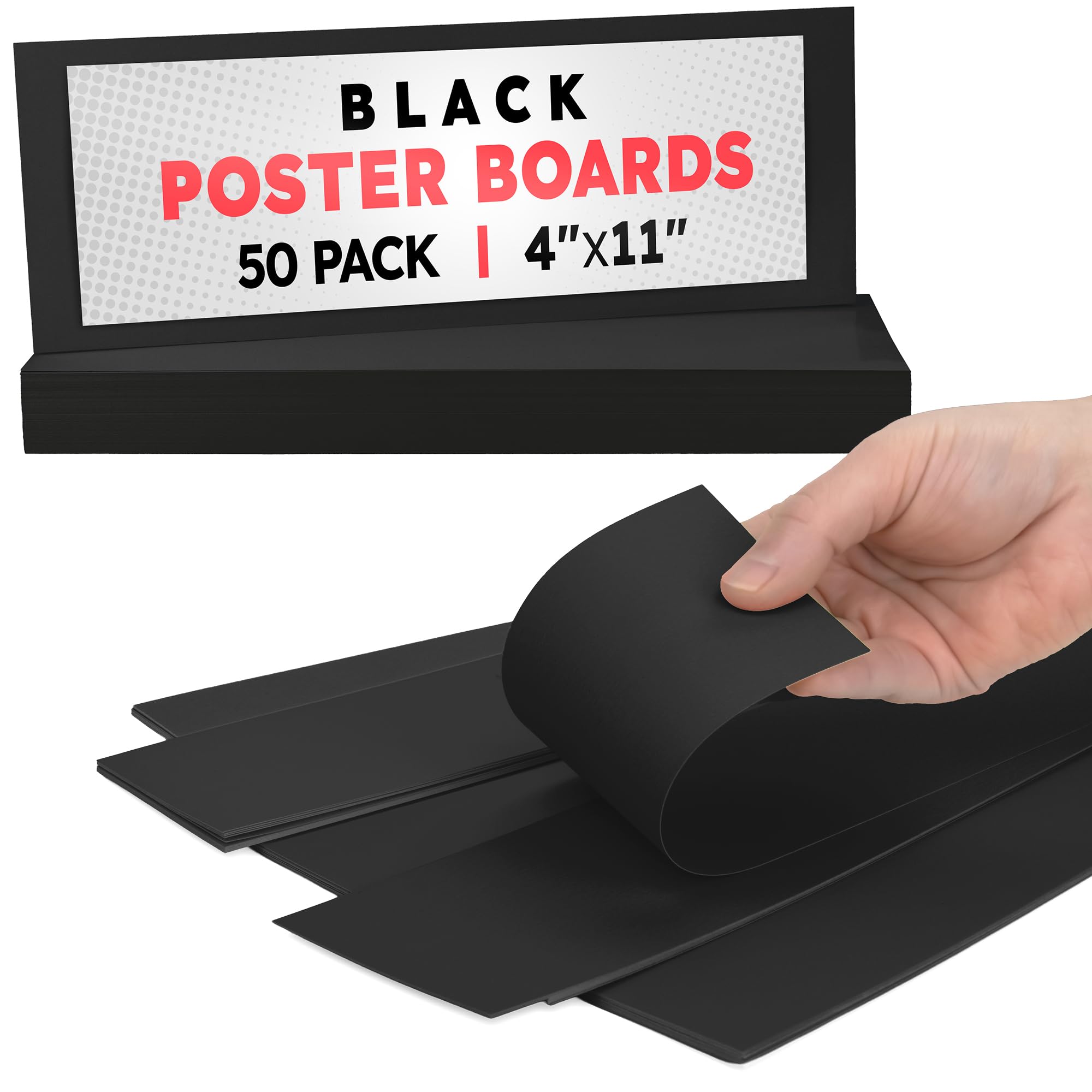 Hygloss Black Poster Board 4 x 11-50 Count Bulk Pack, 10 Pt. Thickness
