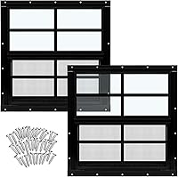 Vista 10 de Tandefio Paquete de 2 ventanas de cobertizo de 12 pulgadas de ancho x 18 pulgadas de alto, montaje empotrado negro con vidrio templado y pantalla